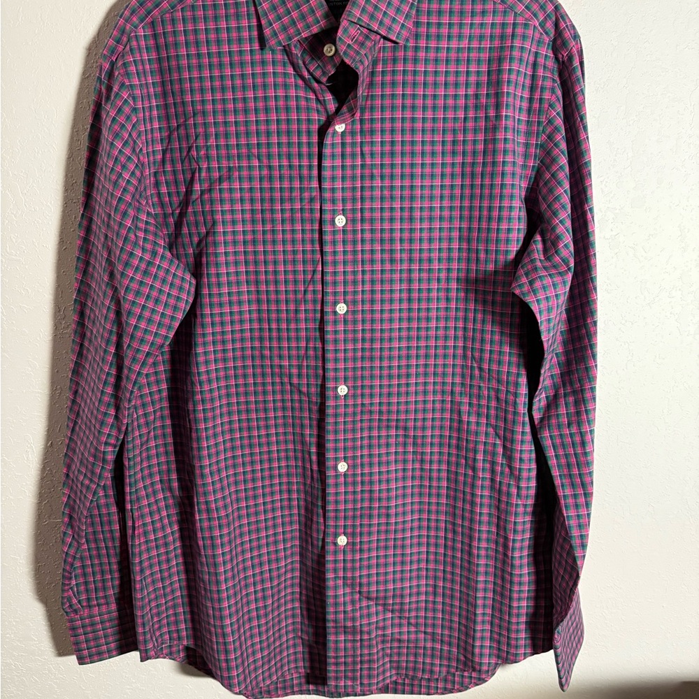 Men’s M Red Polo Ralph Lauren Plaid Preppy Casual Classic, Long Sleeve Button Up